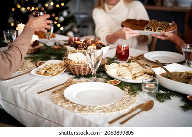 Empty plate for guest at Christmas Eve                             