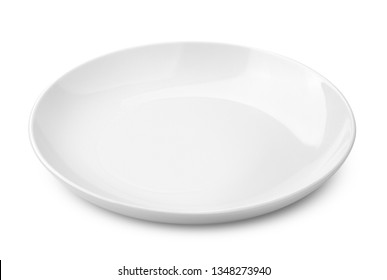 Empty Plate, Isolated On White Background, Clipping Path, Full Depth Of Field