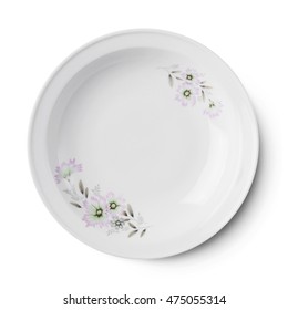 Empty plate pattern design . Isolated on white background. View from above with clipping path