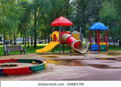 Empty Playground Park After Rain Stock Photo 254001790 