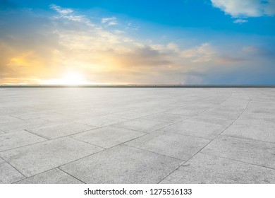 Empty Plaza Bricks and Sky Cloud Landscape