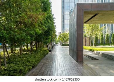 Empty Plaza And Modern Office Building, Qingdao, China