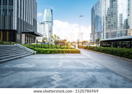 Empty Plaza and Modern Office Building, Qingdao, China