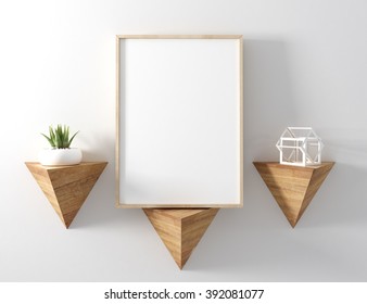 Empty Poster Frame With Triangle Shelf