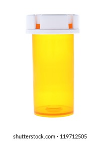 Empty Prescription Medical Pill Bottle Isolated On A White Background