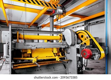 Empty Production Room With Machines. Industrial Background.Workplace Crane Girder Or Factory