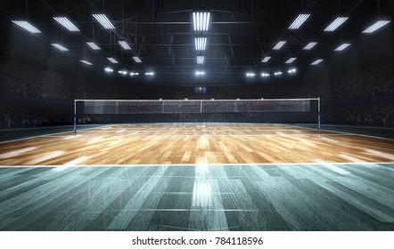 Empty professional volleyball court in lights - Powered by Shutterstock