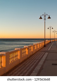 Empty Promenade On Malaga Beach In Spain