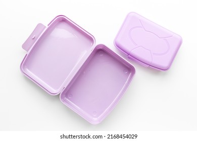 Empty purple lunch boxes, top view. Plastic container for food - Shutterstock ID 2168454029