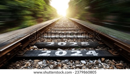 Empty railroad with new year number 2024, 2025 to 2027