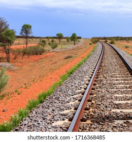 Empty Railway Through Australian Outback. Central Australia