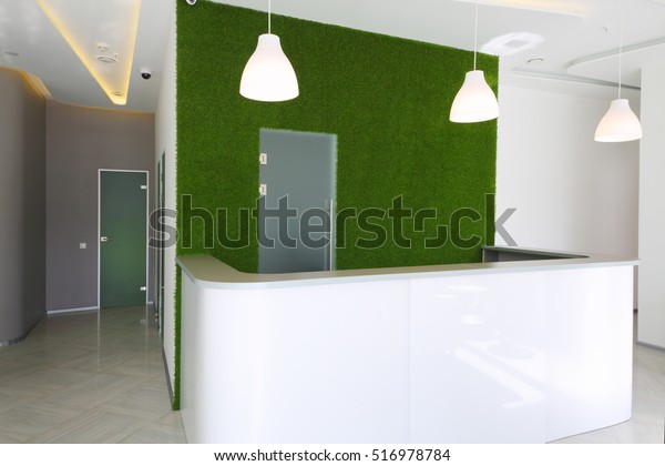 Empty Reception Room Desk Green Lawn Stock Photo Edit Now 516978784