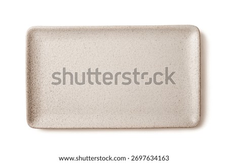 Empty rectangle ceramic plate isolated on white background. Top view
