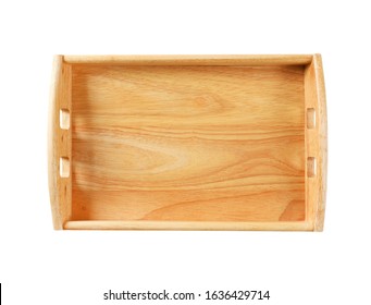 Empty Rectangle Wooden Serving Tray Isolated On White