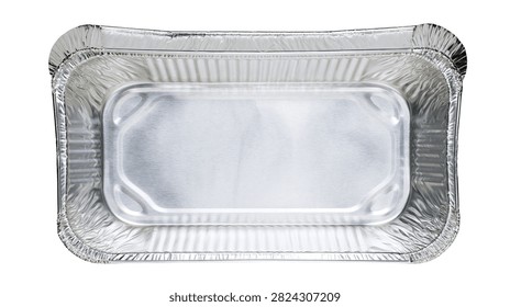 Empty rectangular aluminum foil food container tray