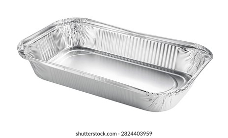 Empty rectangular aluminum foil food container for takeout and catering