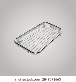 Empty rectangular aluminum foil tray container with disposable pan