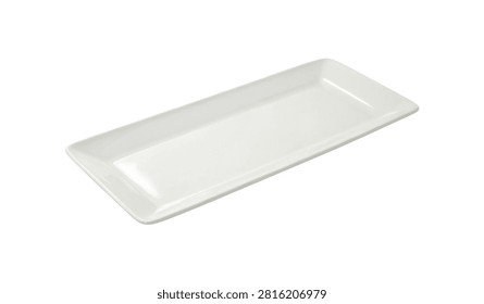 Empty Rectangular Ceramic Serving Platter Tray Isolated on White Background