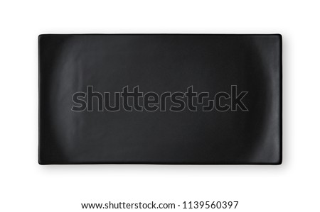 Empty rectangular plate, Black ceramics plate, View from above isolated on white background with clipping path                              
