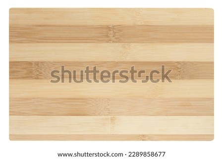Empty rectangular wooden oak kitchen cutting board. White background, top view