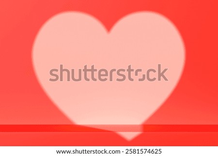 Empty red background with a shadow from the heart. The layout of the stand for the product presentation. Festive pedestal for Valentine's Day, anniversary, wedding.Love and romance.