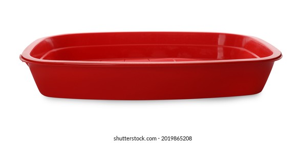 Empty Red Cat Litter Tray Isolated On White