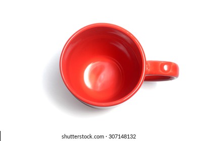 Empty Red Color Coffee Cup On White Top View