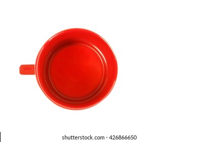 Empty Red Color Coffee Cup On White Top View