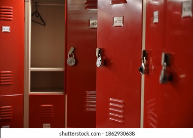 Empty Red Locker Room Opened