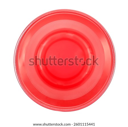 Empty red plastic cup, disposable, isolated on white, top view, clipping path	