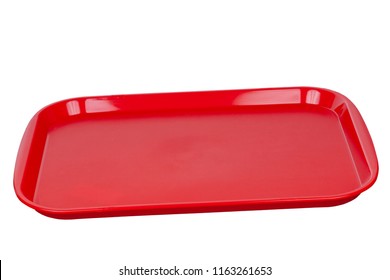 Empty red tray. Copy space. 
