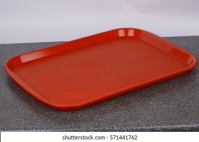 Empty Red Tray. Copy Space.