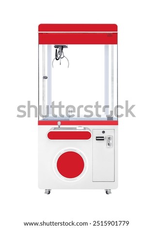 Empty Red and white claw machine  isolated on white background