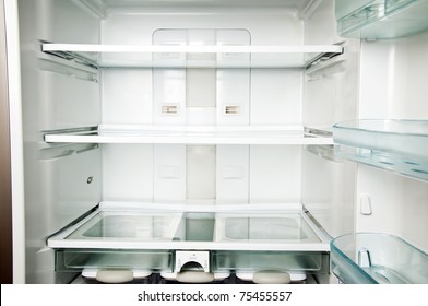 Empty Refrigerator Shelfs Close Up