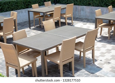 Empty restaurant table setting in outdoor area