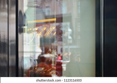 Empty Restaurant Window From Outside For Logo Design Promotion, Mockup.