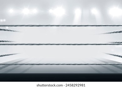 An empty ring with no people in the gym with mist inside the ring. Place for boxing, wrestling, presentation of match, competition - Powered by Shutterstock