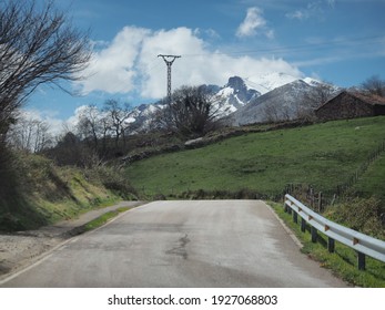 Empty Road In Cantabria, Spain. Part Of Camino Lebaniego Trail