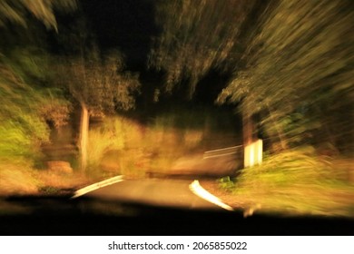 Empty Road In The Jungle. Motion Blur,background Jungle Concept,movement Concept