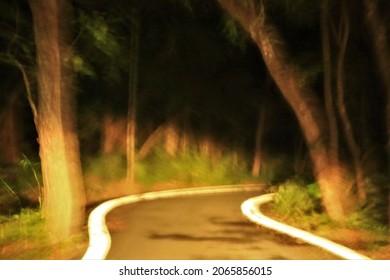 Empty Road In The Jungle. Motion Blur,background Jungle Concept,movement Concept