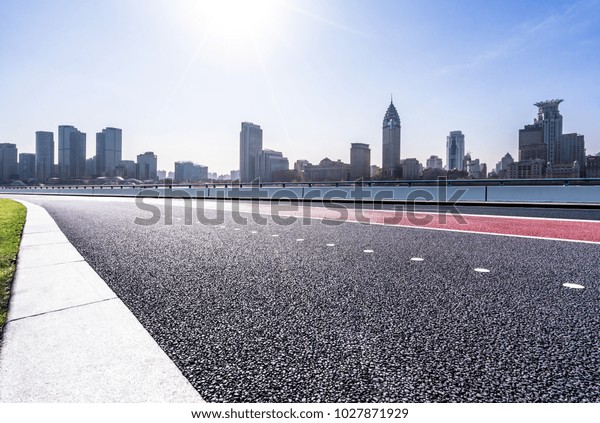 empty road with modern\
office building
