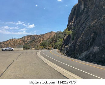 Empty Road Near Monticello Dam, Lake Berryessa, California. Vaca Mountains.