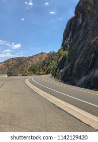 Empty Road Near Monticello Dam, Lake Berryessa, California. Vaca Mountains.