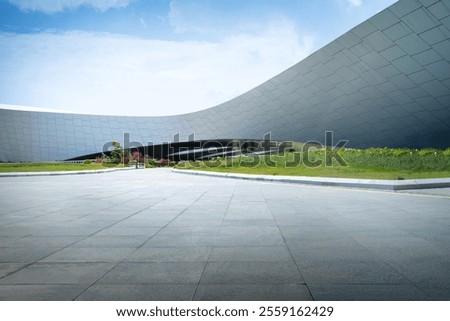 Empty road outside the modern building
