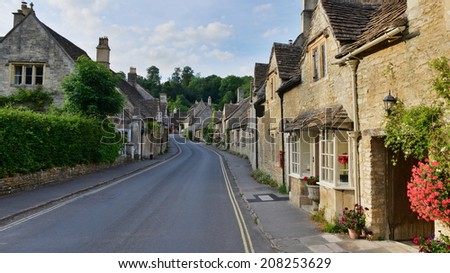 Empty Road and Terraced Cottages in a Beautiful English Village