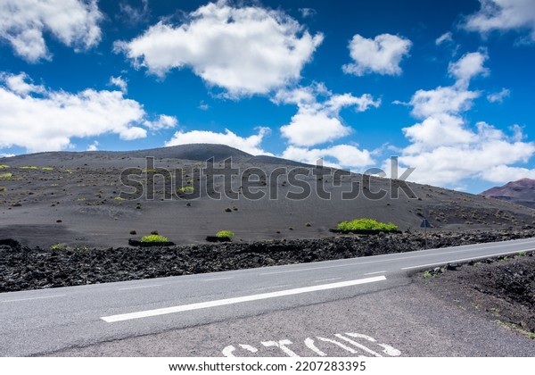 Empty Road Volcanic Landscape Timanfaya National Stock Photo 2207283395 