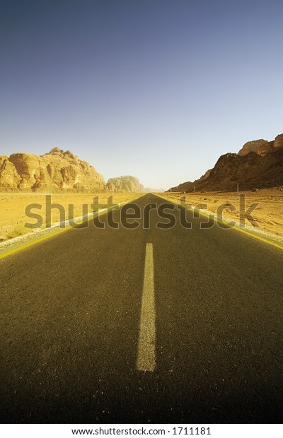 empty roadway in the\
desert