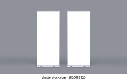 Empty Rollup Banners Stand. Blank Template. Exhibition Stand Roll-up Banners Mockup.