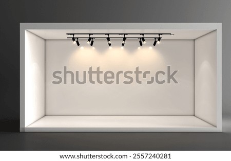 Empty room background. Wall and floor room. 3d showcase for exhibits in museum, gallery or studio. Rectangular recess in blank white wall for room interior. Room display product. Showroom.