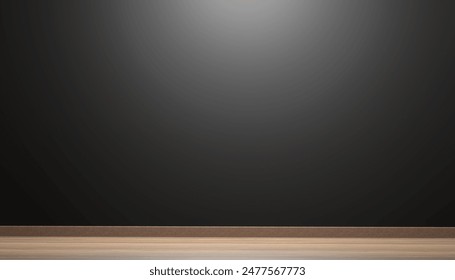 Empty room corner with dark gray wall and light wood floor for product display. showcasing items in online stores or for placing promotional messages